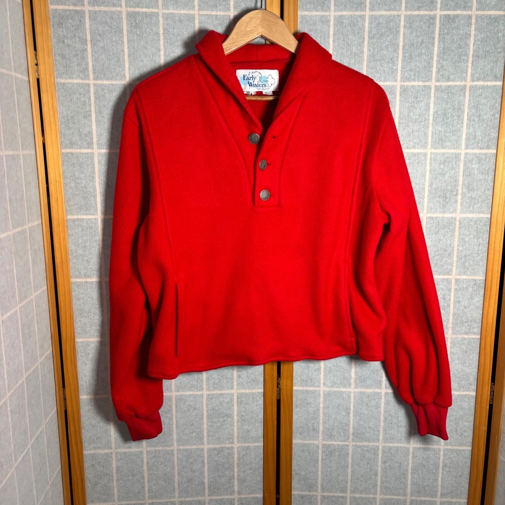 Early Winters Red Fleece Pullover Sweater‎ Snap Collar Men's Medium